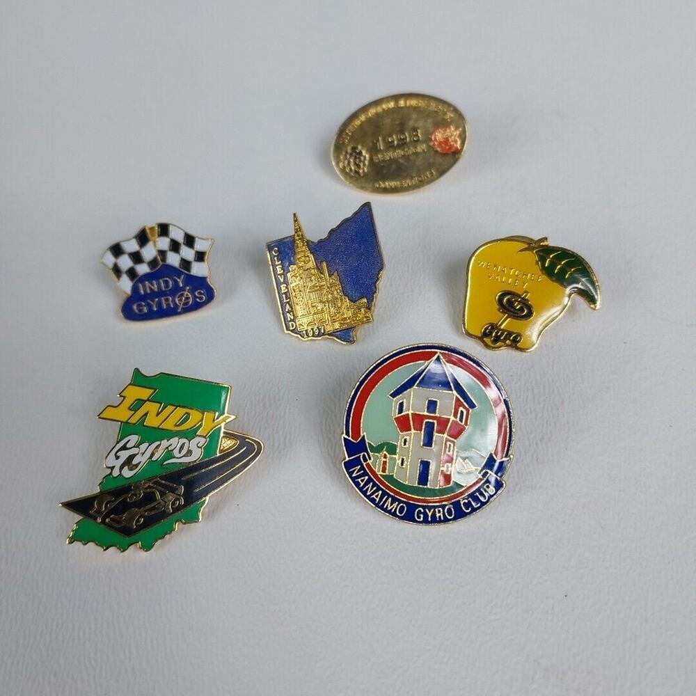 Lot of 6 Mixed Lapel/Hat Pins‎ Gyros Indy Cleveland Penticton Vintage